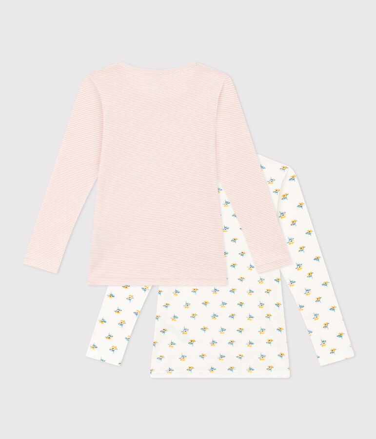 Confezione da 2 t-shirt manica lunga bambina in cotone motivo fiore multicolore