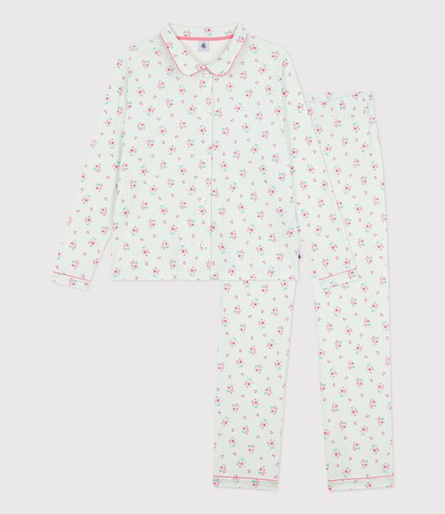 Pigiama in cotone con stampa e bottoni donna bianco/multicolore