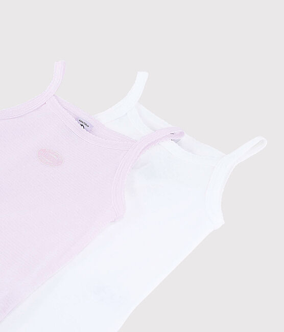 Confezione da 2 canottiere con spalline millerighe rosa bambina in cotone biologico variante 1