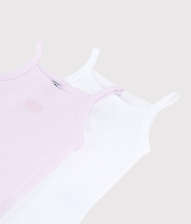 Confezione da 2 canottiere con spalline millerighe rosa bambina in cotone biologico multicolore