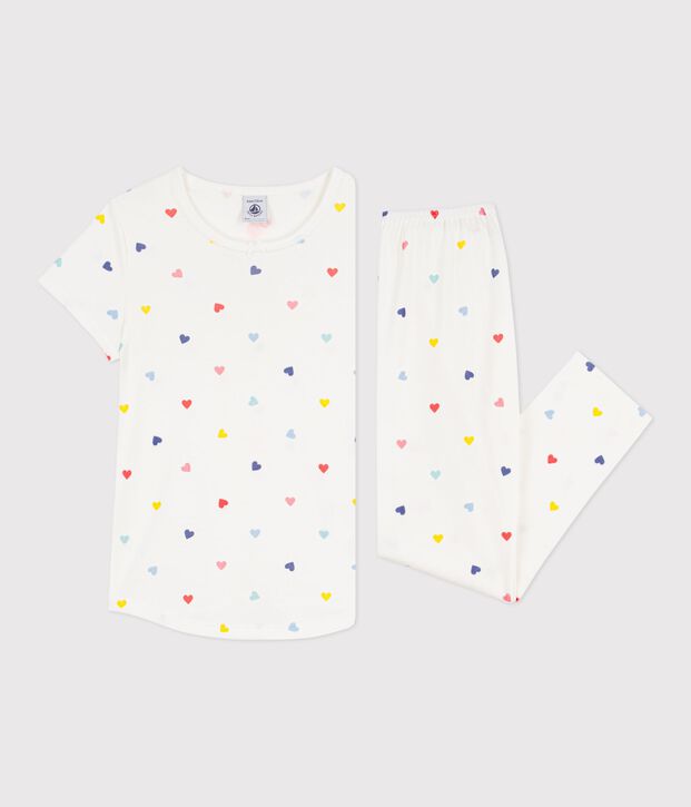Pigiama a maniche corte e gamba lunga in cotone a cuori bambino bianco/multicolore