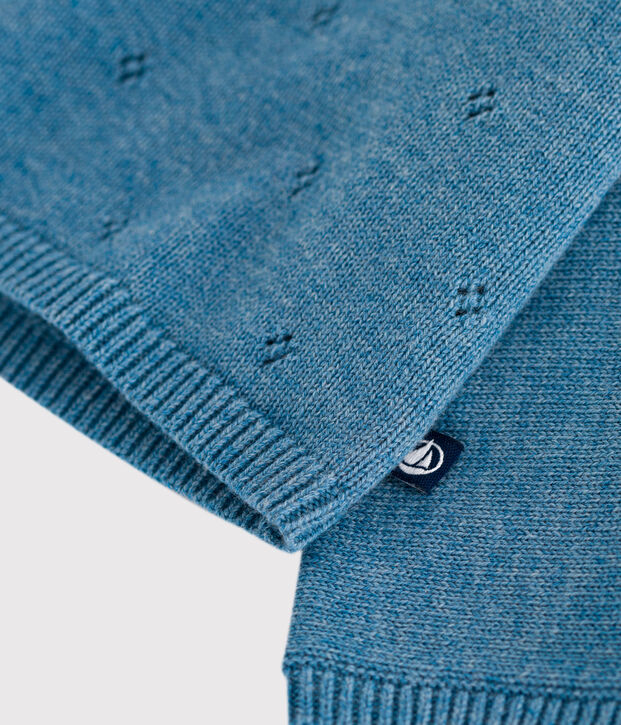 Brassi&egrave;re con incrocio in maglia traforata di misto lana e cotone neonato blu