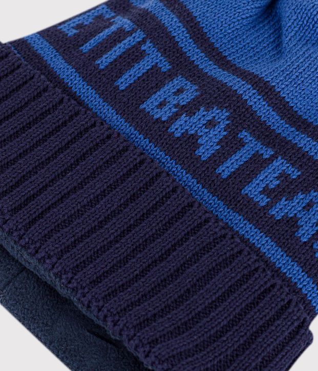 Cuffietta in maglia jacquard foderata in pile bambino blu/blu