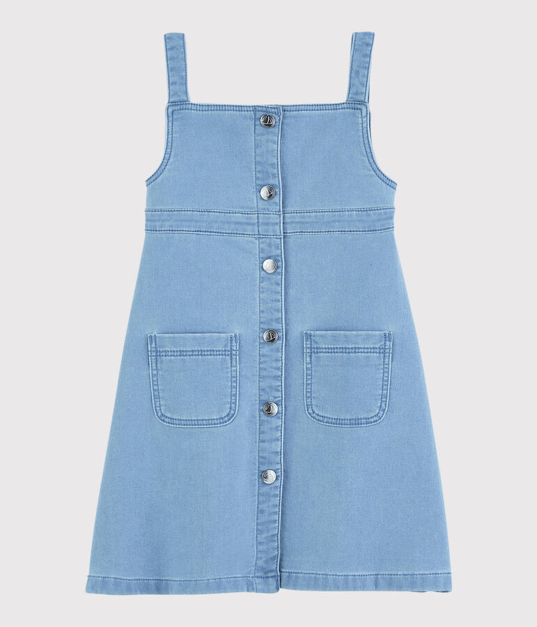 Abito salopette in molleton denim bambina blu