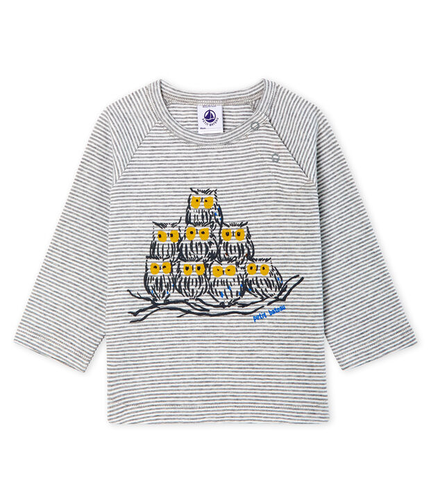 T-shirt a manica lunga beb&egrave; maschio millerighe. grigio/bianco