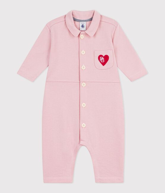 Tutina lunga in cotone tinta unita stile meccanico neonata rosa JOLI