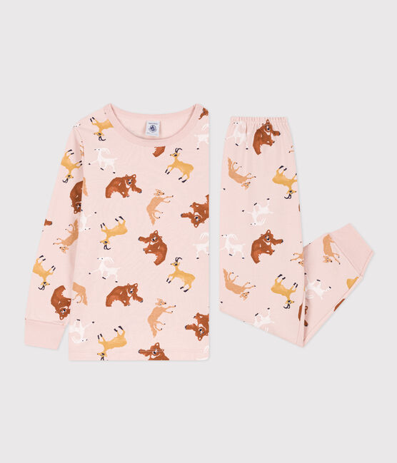 Pigiama bambino unisex in tessuto felpato con animali rosa SALINE/bianco MULTICO