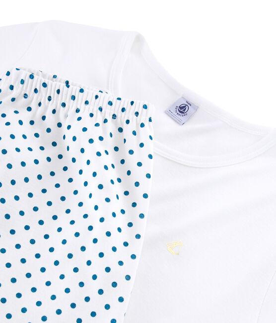 Pigiama ragazza a costine bianco MARSHMALLOW/blu CONTES