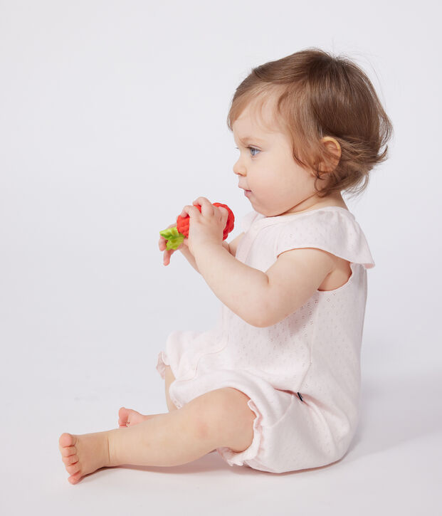 Tutina corta in cotone tinta unita neonato rosa