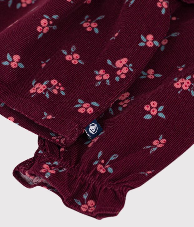 Blusa a maniche lunghe in velluto con stampa a fiori neonata rosso/multicolore
