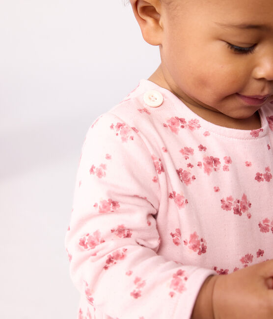 Abito a maniche lunghe in cotone con stampa a fiori neonata rosa JOLI/bianco MULTICO