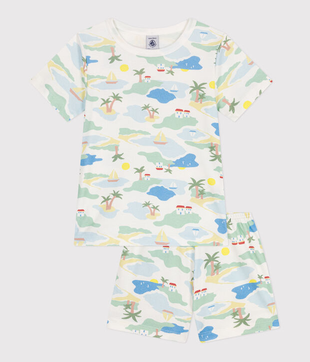 Pigiama corto in cotone con stampa bambino bianco/multicolore