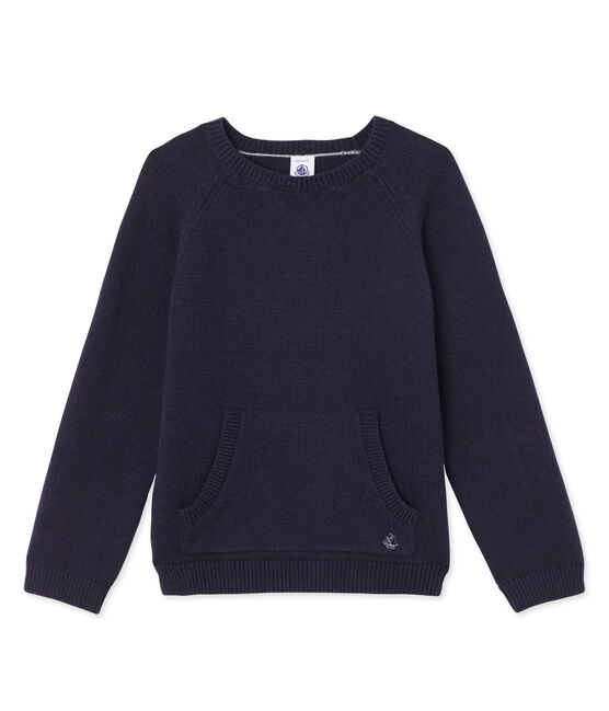 Pull in lana e cotone blu SMOKING