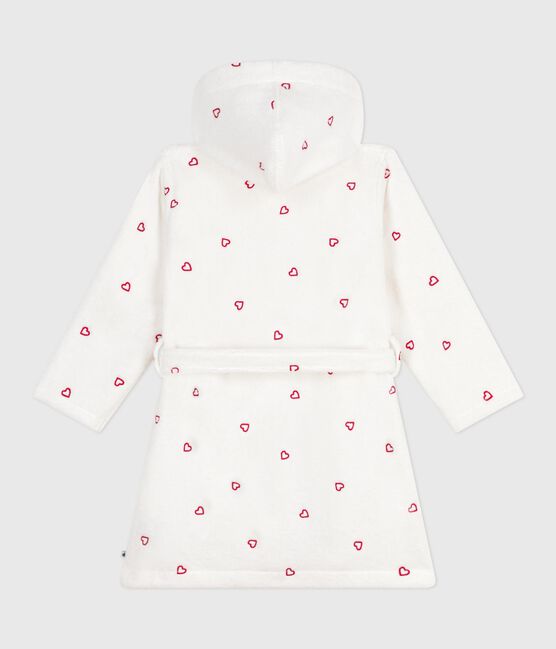 Accappatoio bambina in spugna di cotone con cuori ricamati bianco MARSHMALLOW/rosso TERKUIT