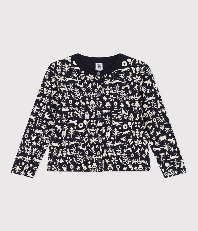 Cardigan fantasia in tubique trapuntato bambina blu/ecru