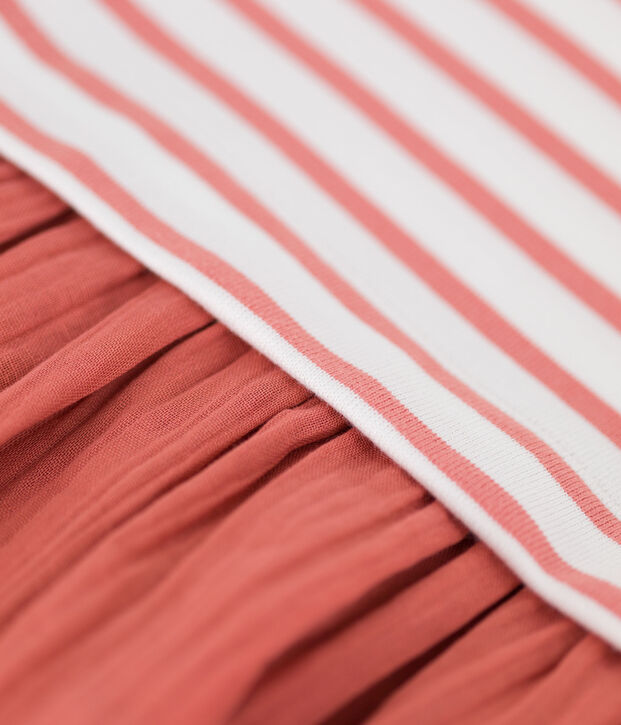 Abito in jersey e garza di cotone bio bambina bianco/rosa