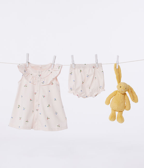 Abito neonato a maniche corte in cotone e bloomer con stampa di frutti rosa FLEUR/bianco MULTICO