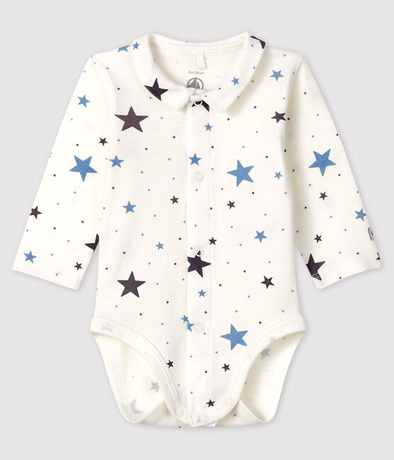 Body da neonato a stelline con colletto a costine bianco MARSHMALLOW/bianco MULTICO