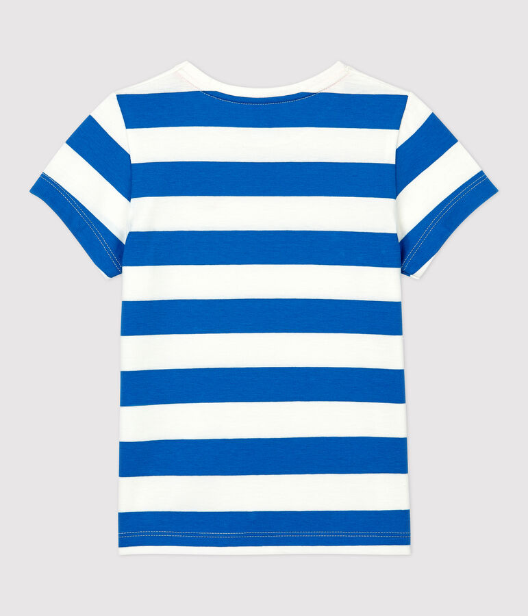 T-shirt bambina a maniche corte in cotone blu/bianco
