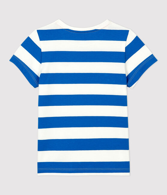 T-shirt bambina a maniche corte in cotone blu RUISSEAU/bianco MARSHMALLOW