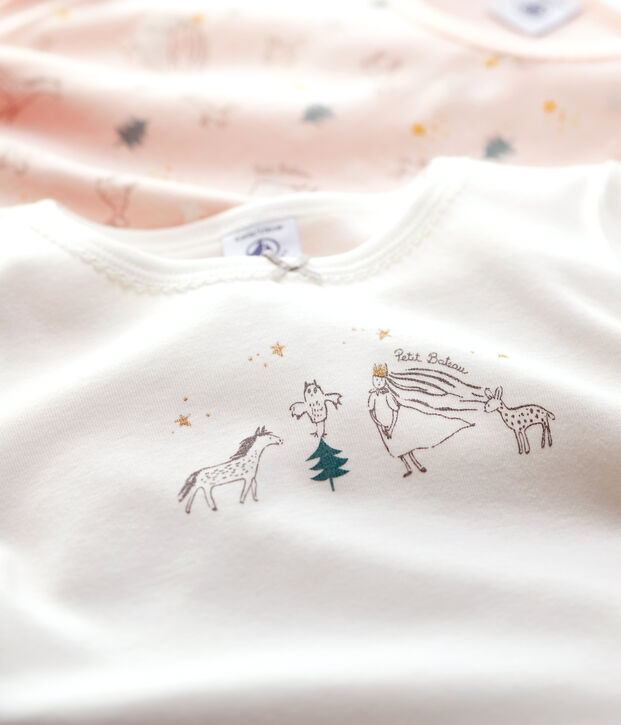 Confezione da 2 t-shirt bambina maniche lunghe a cuori in cotone multicolore