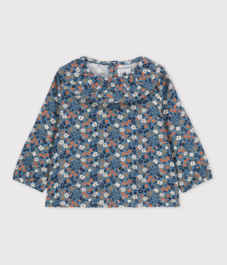 Blusa a manica lunga beb&egrave; in garza di cotone stampato blu/multicolore
