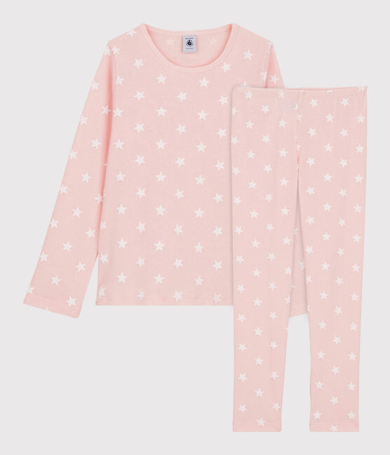 Pigiama bambina fantasia stellata in cotone rosa MINOIS/bianco MARSHMALLOW