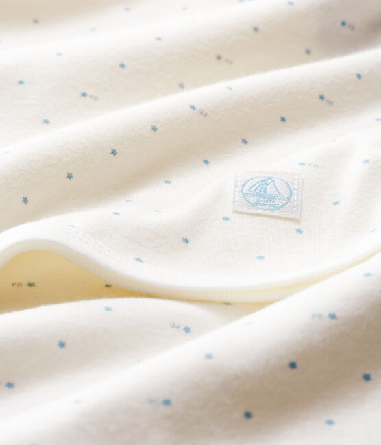 Copertina nascita bebè a costine bianco MARSHMALLOW/blu ACIER