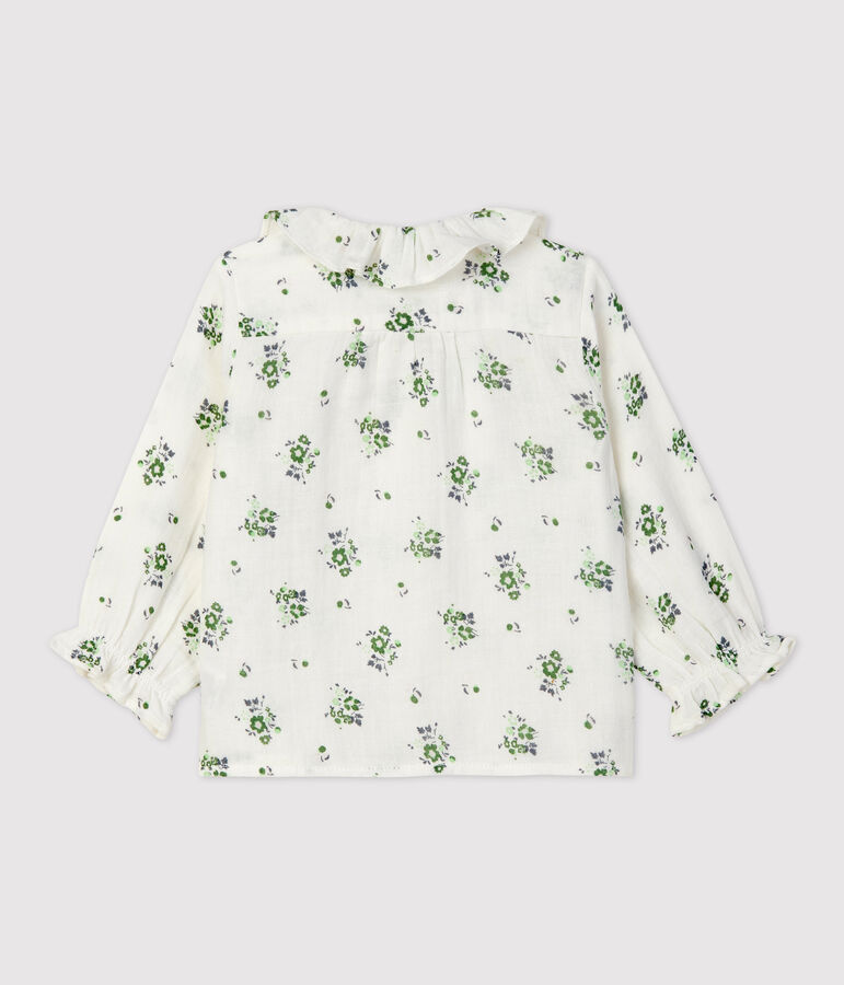Blusa beb&egrave; in garza di cotone biologico a fiori bianco/multicolore
