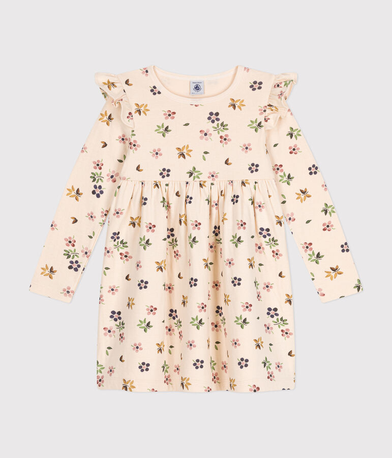 Abito a maniche lunghe in tubique bambina ecru/multicolore