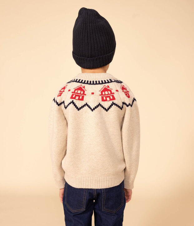 Pullover jaquard in lana e cotone bambino unisex beige/multicolore