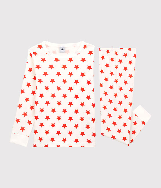 Pigiama bambina/bambino fantasia grafica in cotone biologico bianco MARSHMALLOW/ SPICY