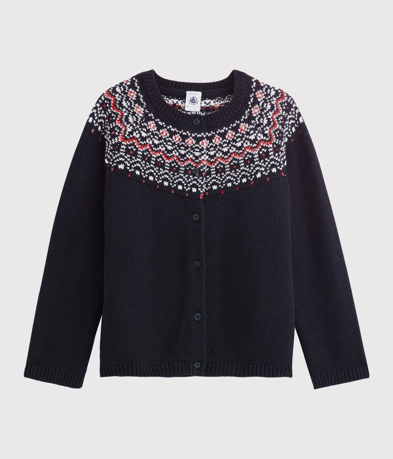 Cardigan lana e cotone bambina blu SMOKING/bianco MULTICO