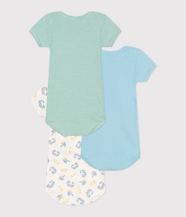 Set di 3 body a maniche corte in cotone con furgoni neonato multicolore