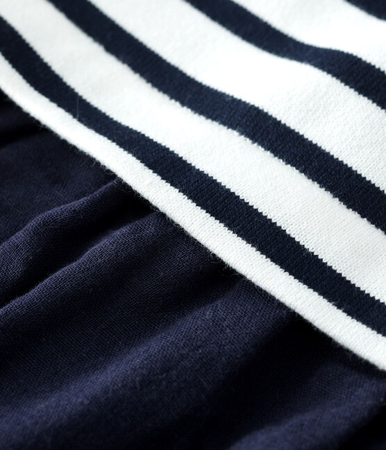 Abito bebè in bi-materiale in jersey di cotone spesso e garza di cotone biologico bianco MARSHMALLOW/blu SMOKING