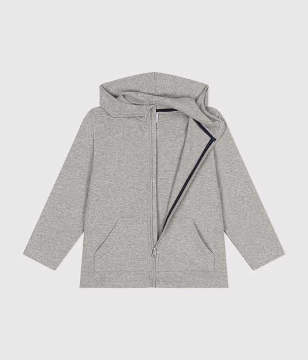 Felpa con zip e cappuccio a costina bambino grigio