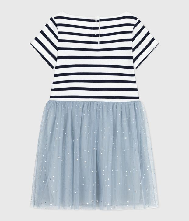 Abito a maniche corte in cotone a righe bambina blu/multicolore
