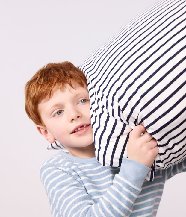 Pigiama in spugna di cotone a righe bambino blu/ecru