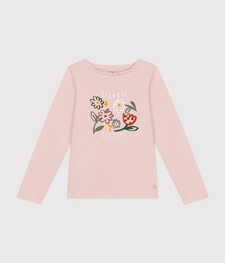 T-shirt a maniche lunghe a costine bambina rosa
