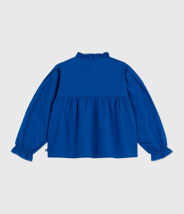 Blusa a maniche lunghe in twill di cotone tinta unita bambina blu