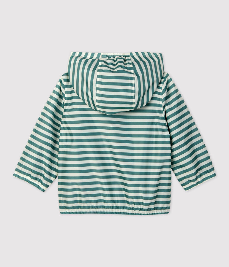 Giacca a vento per beb&egrave; in poliestere riciclato verde/ecru