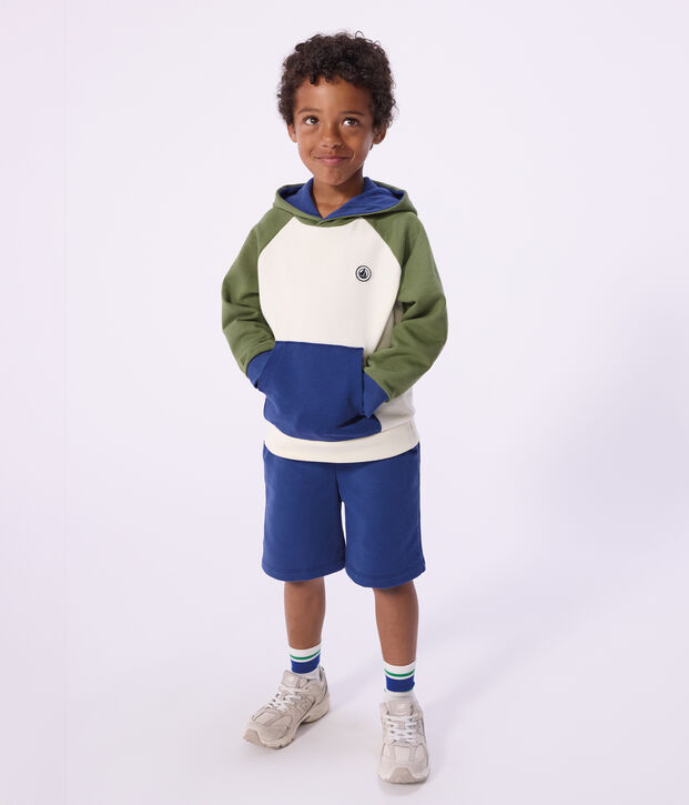 Felpa con cappuccio in cotone bambino ecru/multicolore