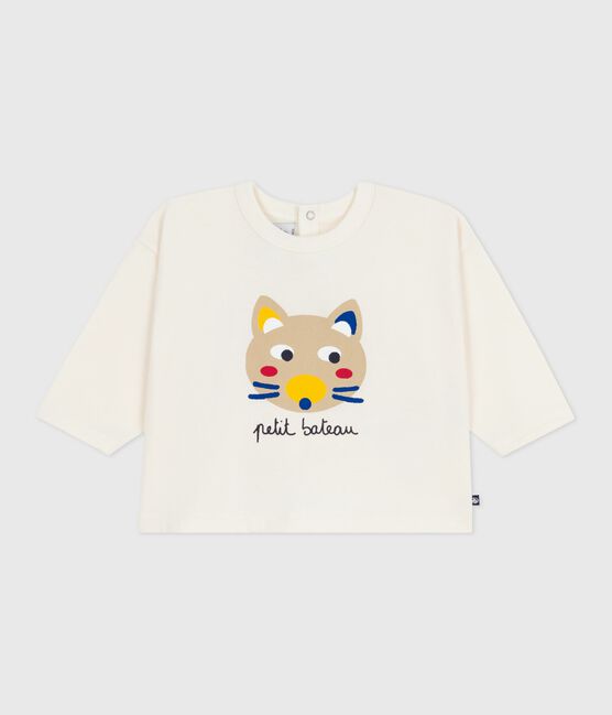 T-shirt a maniche lunghe in cotone con motivo gatto neonato MILK/ MULTICO