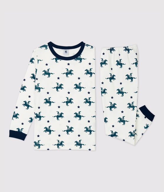 Pigiama bambino fantasia cavalieri in cotone bianco MARSHMALLOW/bianco MULTICO