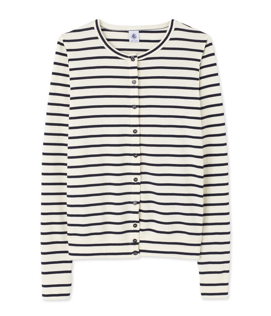 Cardigan donna millerighe beige COQUILLE/blu SMOKING