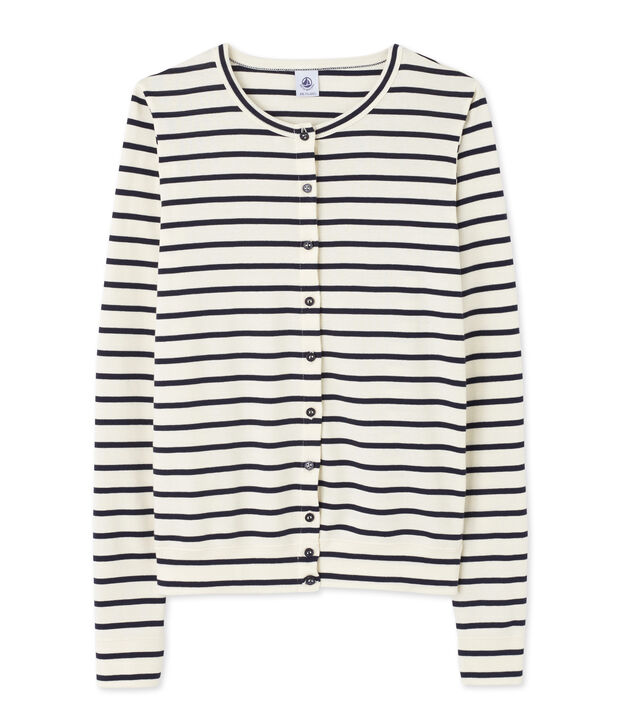 Cardigan donna millerighe bianco/blu