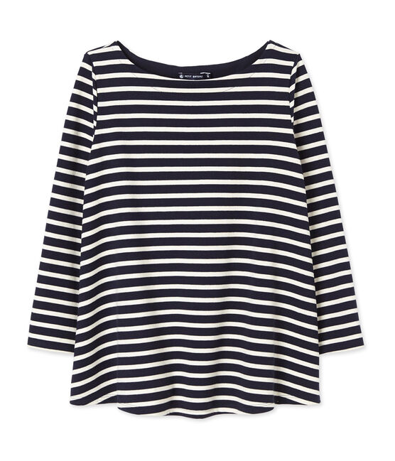 Maglia per donna in jersey pesante blu SMOKING/beige COQUILLE