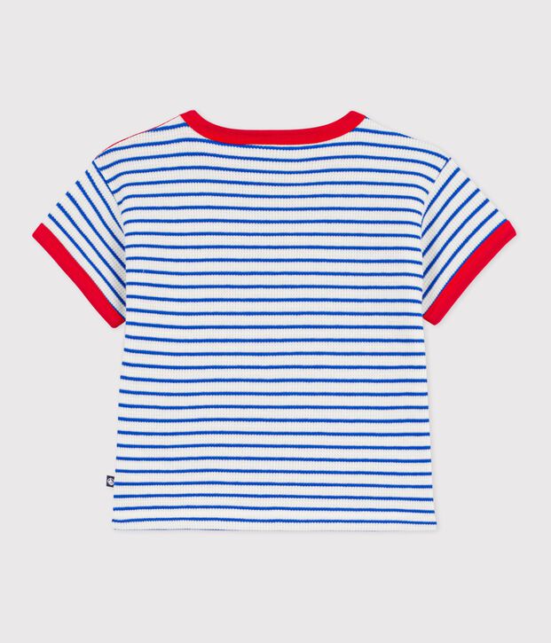 T-shirt a maniche corte in cotone a righe neonato blu/blu