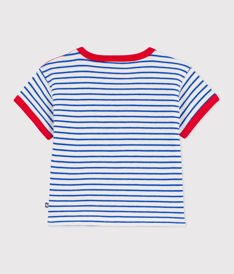 T-shirt a maniche corte in cotone a righe neonato blu MILK/ PERSE