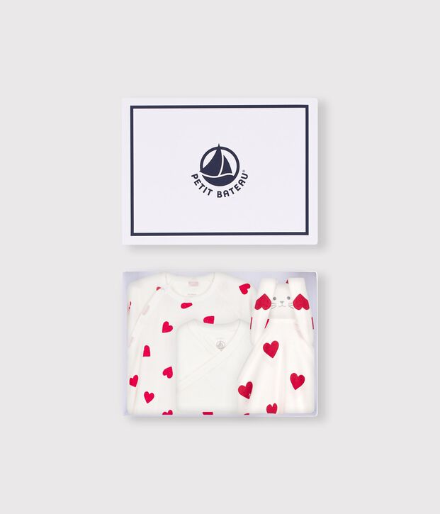 Confezione regalo nascita in cotone con stampa cuore multicolore